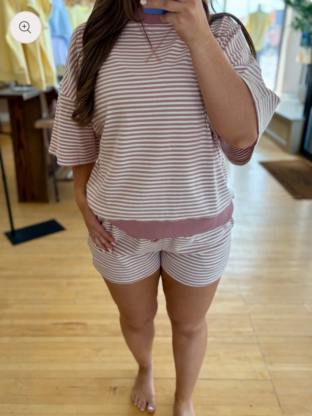 Altar'd State Blush & White Striped Two-Piece Lounge Set